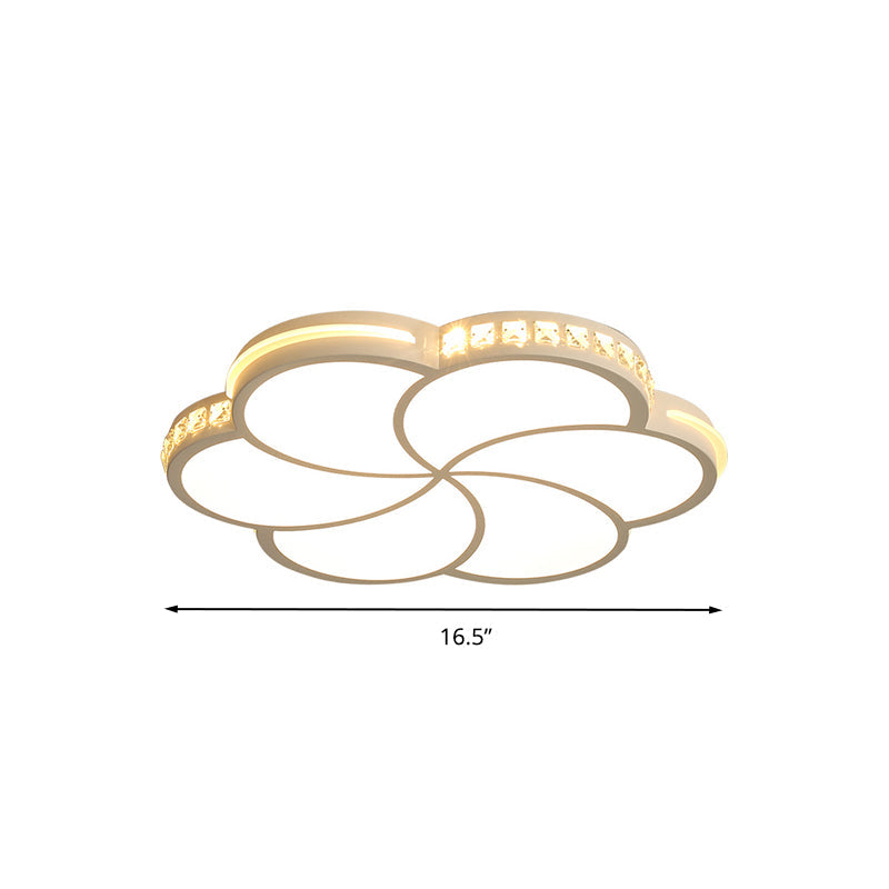 Simple Crystal Flower Flush Mount Led Bedroom Lamp - 16.5/20.5/24.5 W Light Fixture In Warm/White/3