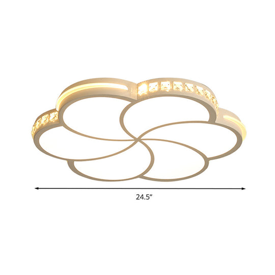 Simple Crystal Flower Flush Mount Led Bedroom Lamp - 16.5’/20.5’/24.5’ W Light Fixture In