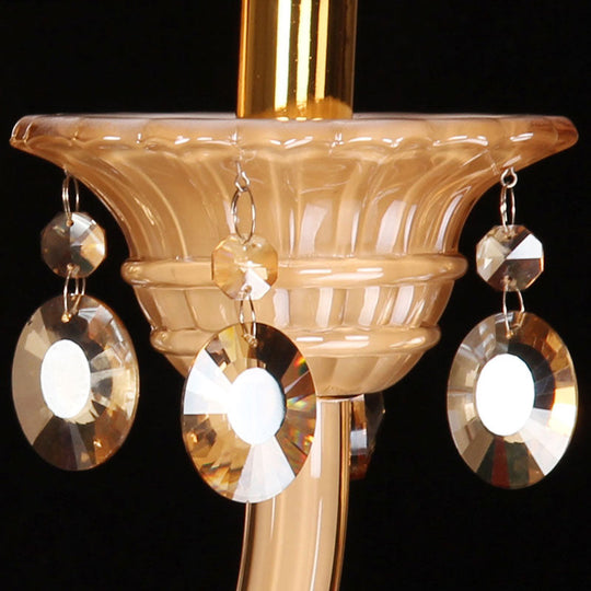 Curved Arm White Glass Wall Sconce With Beveled Crystal Accent