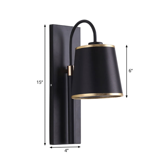 Stylish Vintage Black Fabric Wall Sconce With Gooseneck Arm - 1-Light Tapered Bedroom Lighting