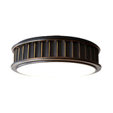 Black Ribbed Round Flush Lamp - Minimalist Iron Surface Mounted Led Ceiling Light With Warm