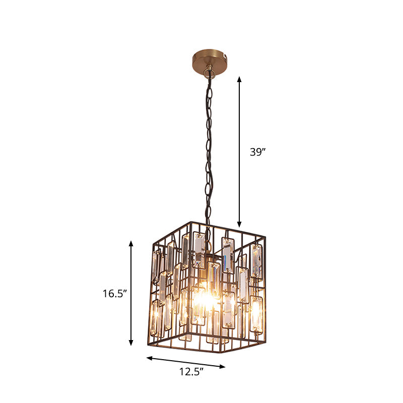 Black Cuboid Pendant Lamp - 8’/10’/12.5’ Width Traditional Metallic Ceiling Light With