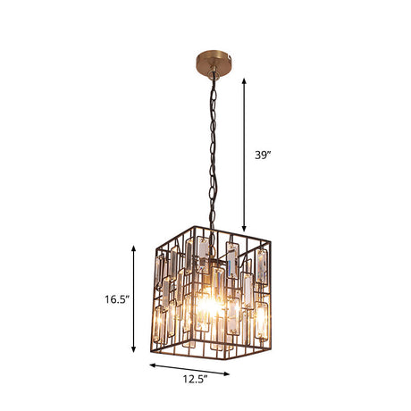Modern Black Cuboid Pendant Lamp - 1 Bulb Metallic Ceiling Light With Crystal Icicle Accent