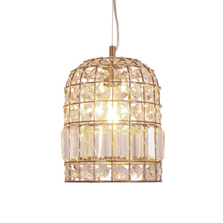 Dome Crystal Ceiling Pendant - Traditional Brass Drop Lamp With Metallic Frame (9/14/18 Width)