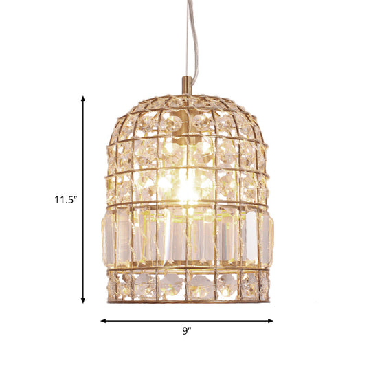 Dome Crystal Ceiling Pendant - Traditional Brass Drop Lamp With Metallic Frame (9/14/18 Width)