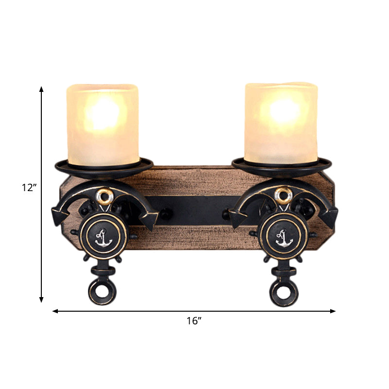 Candle Wall Lamp - Country Style Opal Glass Sconce With 1/2-Bulb: Black & Gold Resin Anchor Design