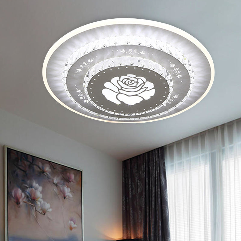 Modern Crystal Ceiling Mount Led Light Fixture For Bedroom - White Loving Heart/Square/Rose Design