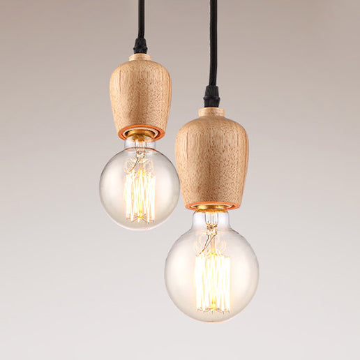 Loft Style Wooden Cap Pendant Light With Adjustable Cord Exposed Bulb - 1 Head 2’/3’ Diameter