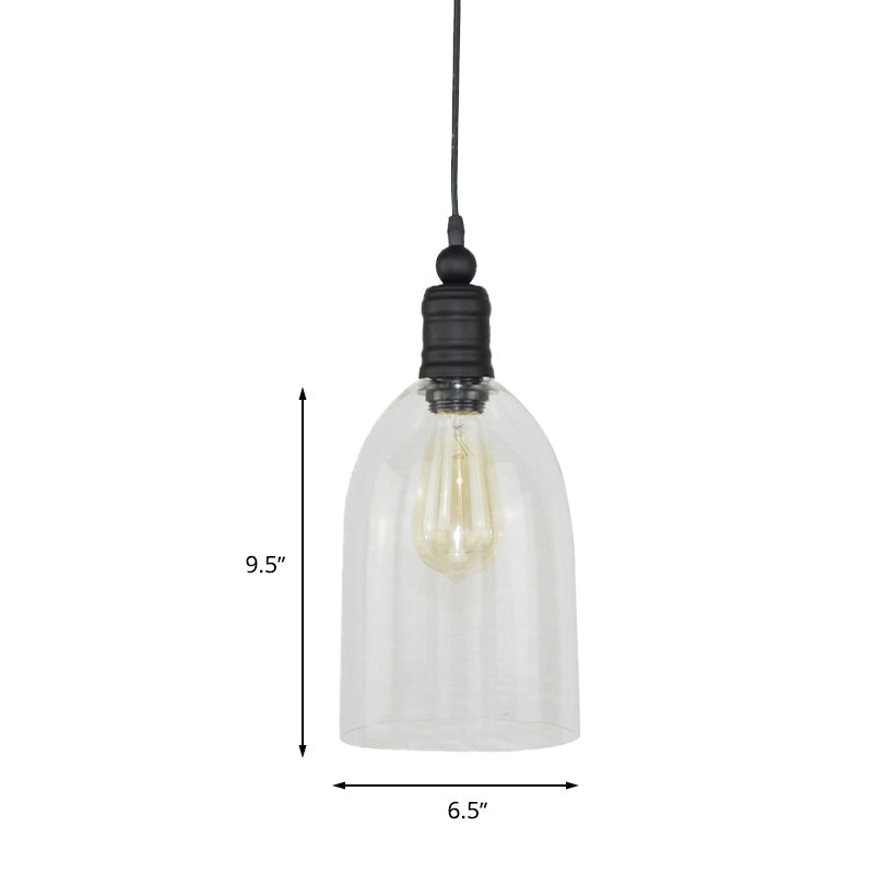 Modern Black Pendant Ceiling Light - Clear Glass Elongated Dome Design