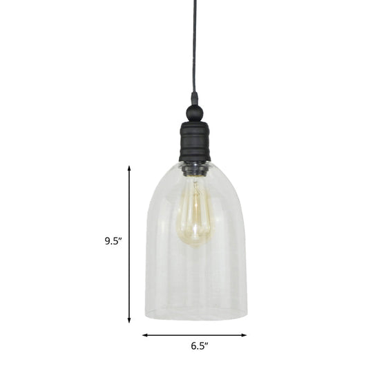 Modern Black Pendant Ceiling Light - Clear Glass Elongated Dome Design
