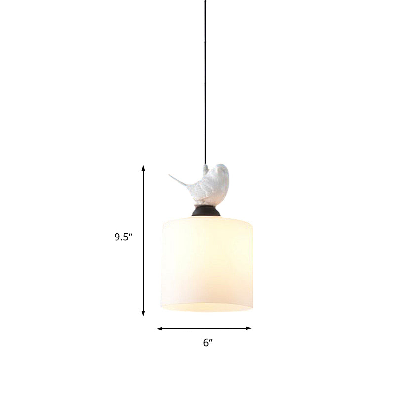 White Glass Cylinder Pendant Light: Simple Style Hanging Lamp With 1 Light Kit