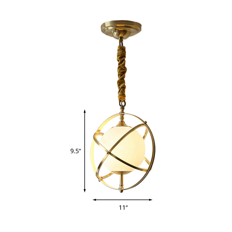 Postmodern Brass Orbit Pendant Light With Glass Shade