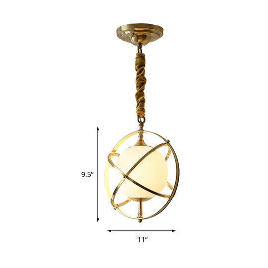 Postmodern Brass Orbit Pendant Light With Glass Shade
