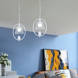 Nordic Metal 1-Head Oval Hanging Lamp Kit With Clear Glass Shade - White/Black Pendant Ceiling Light