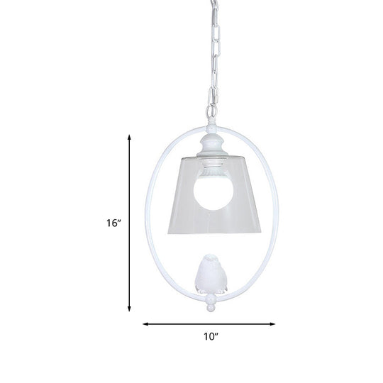 Nordic Metal 1-Head Oval Hanging Lamp Kit With Clear Glass Shade - White/Black Pendant Ceiling Light
