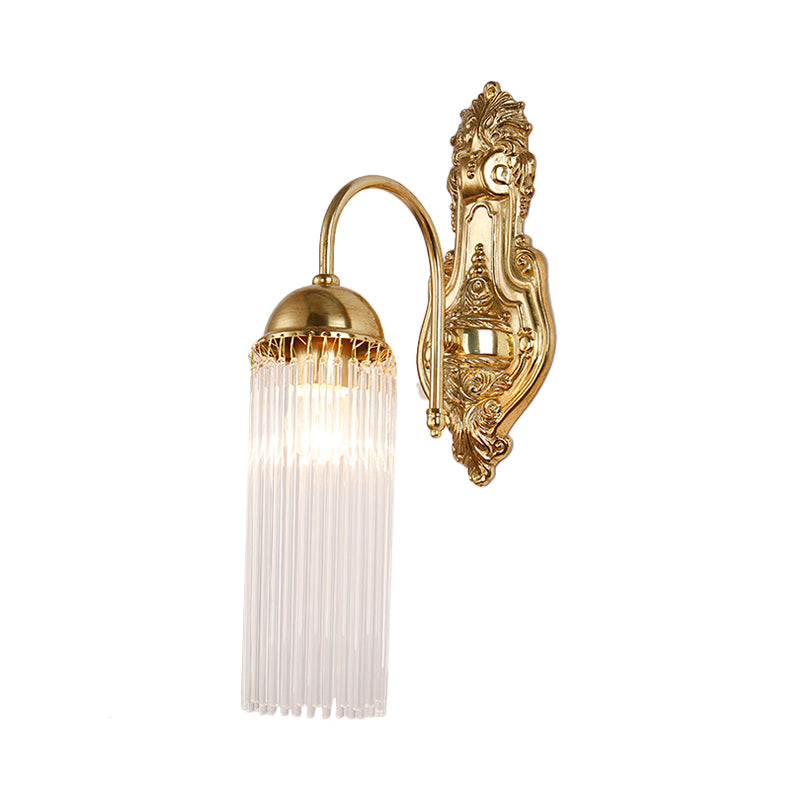 Modern Gold Wall Sconce Lamp With Clear Crystal & Metal Gooseneck Arm - Tubular Corridor Lighting