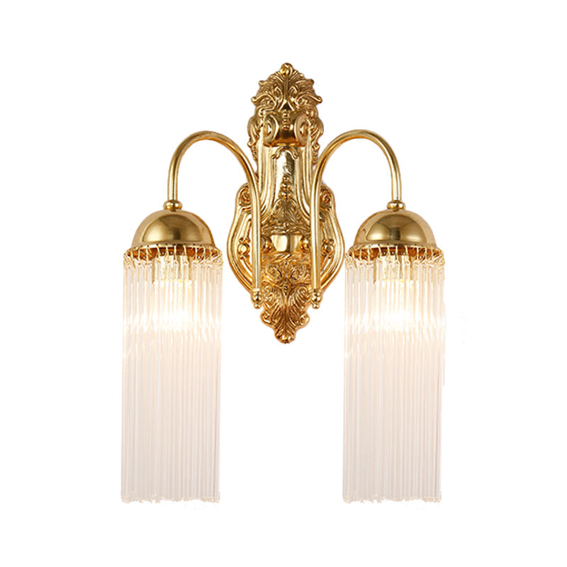 Modern Gold Wall Sconce Lamp With Clear Crystal & Metal Gooseneck Arm - Tubular Corridor Lighting