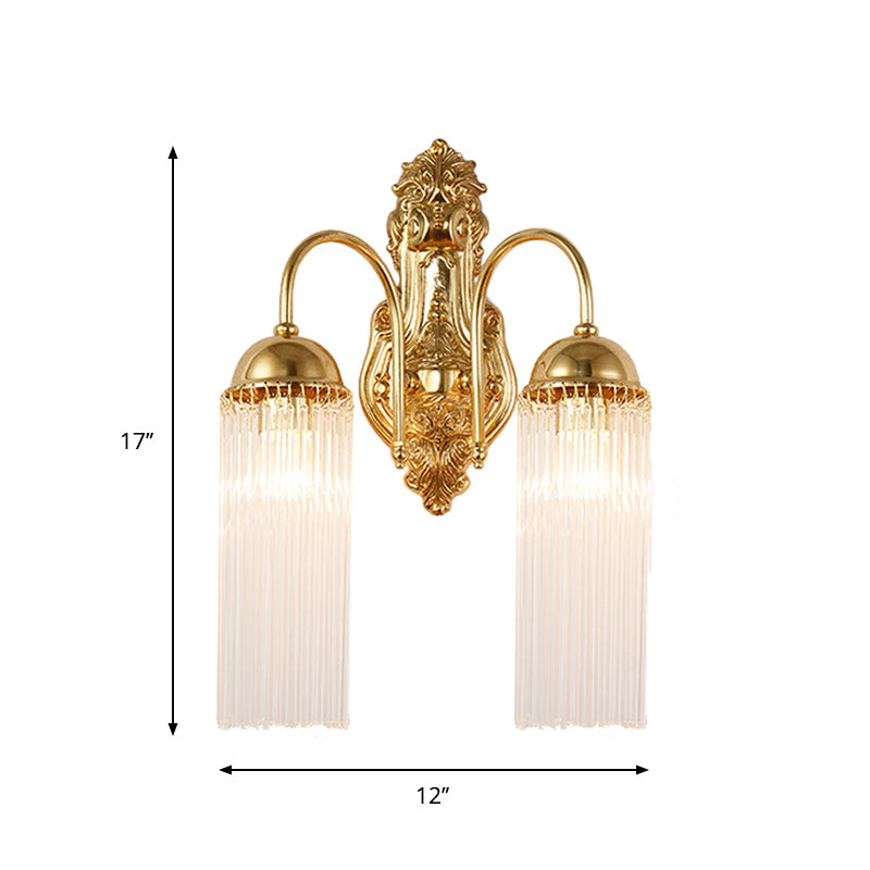 Modern Gold Wall Sconce Lamp With Clear Crystal & Metal Gooseneck Arm - Tubular Corridor Lighting