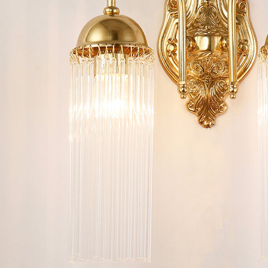 Modern Gold Wall Sconce Lamp With Clear Crystal & Metal Gooseneck Arm - Tubular Corridor Lighting