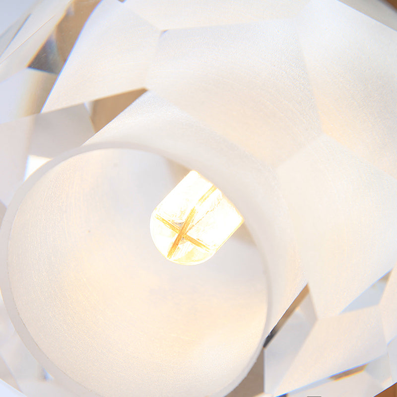 Modern Stylish Clear Glass Wall Lamp With Faceted Globe Shade - Golden Mounted Light For Hallway