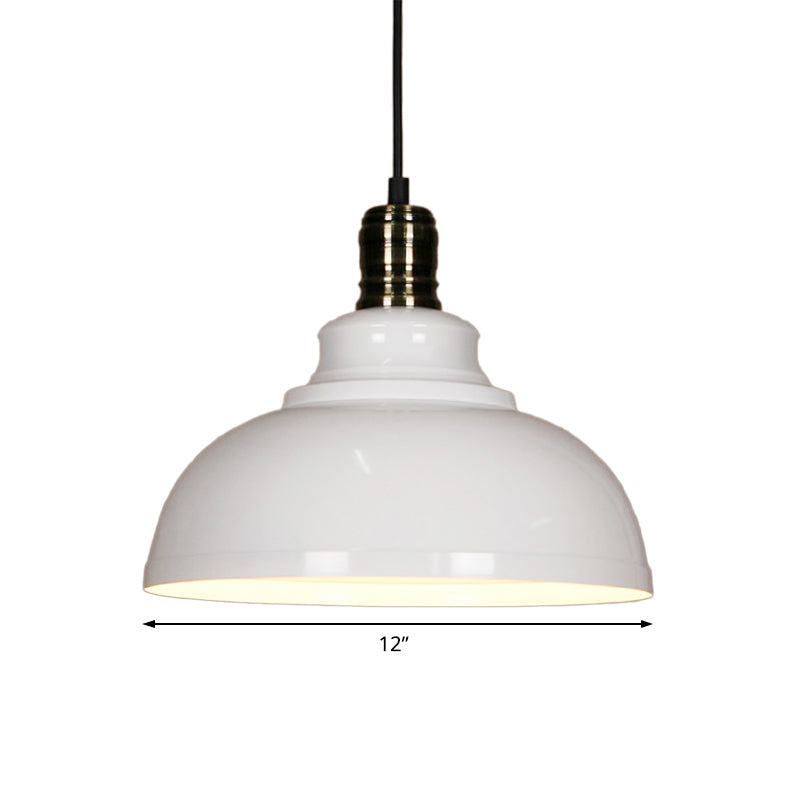 Industrial Style Metallic Pendant Ceiling Light - 12’/14’/16’ Dia 1 Bowl Shade Black/White Inner