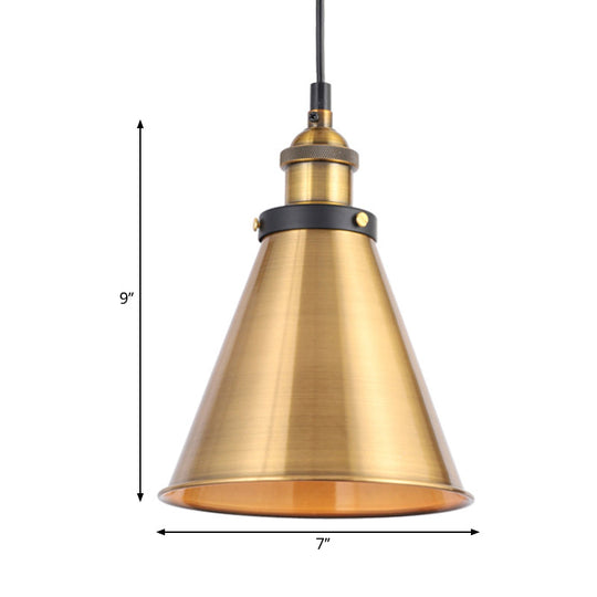 Industrial Style Barn Shade Metal Suspension Light - Adjustable Hanging Ceiling Fixture With Brass