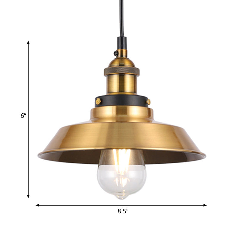 Industrial Style Barn Shade Metal Suspension Light - Adjustable Hanging Ceiling Fixture With Brass