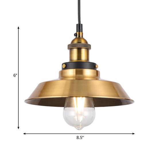 Industrial Style Barn Shade Metal Suspension Light - Adjustable Hanging Ceiling Fixture With Brass
