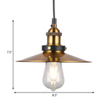 Industrial Style Barn Shade Metal Suspension Light - Adjustable Hanging Ceiling Fixture With Brass