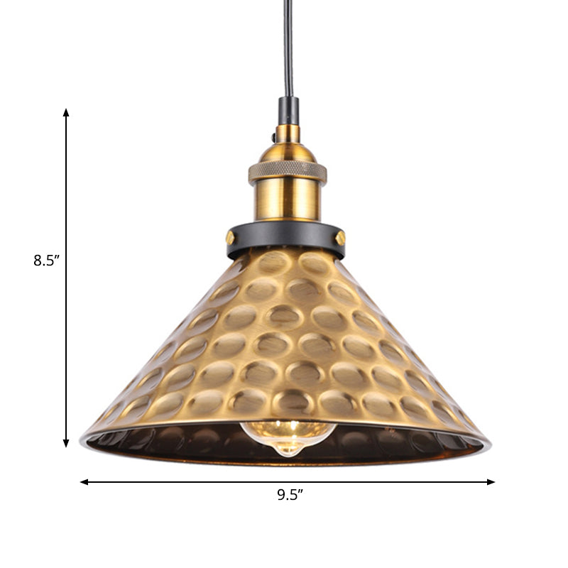Industrial Style Barn Shade Metal Suspension Light - Adjustable Hanging Ceiling Fixture With Brass