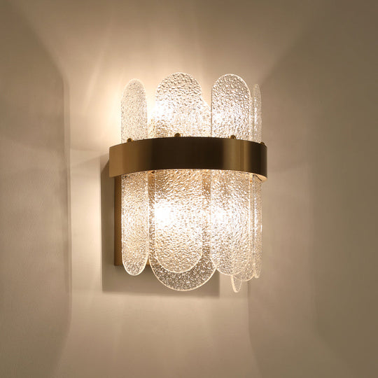 Modern Golden Wall Lamp With 4 Heads Oval Clear Hammered Glass Bedroom Lighting Sconce