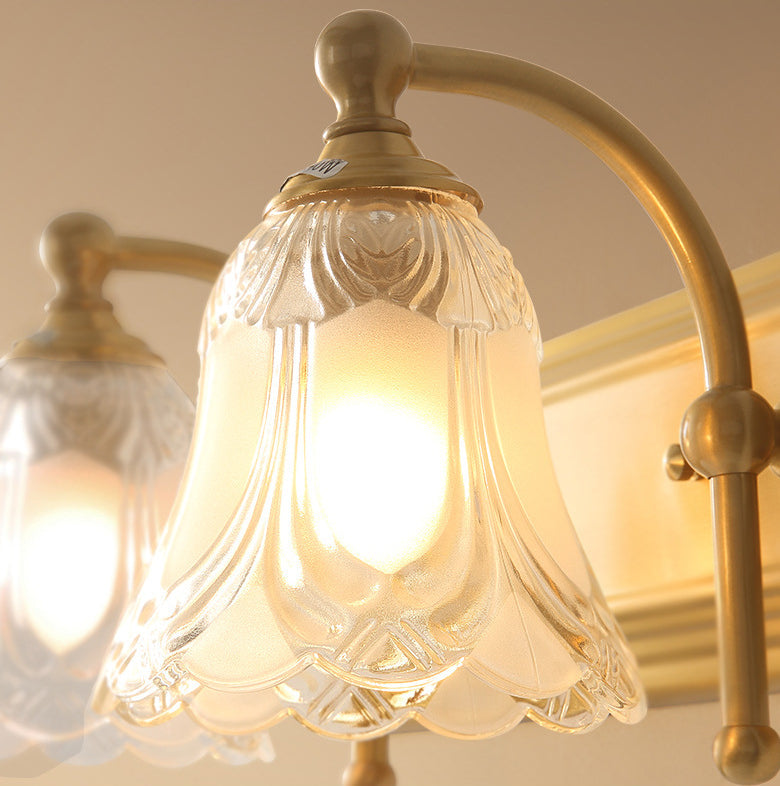 Brass Armed Wall Sconce With Ribbed Glass Shade For Bathroom Decoration