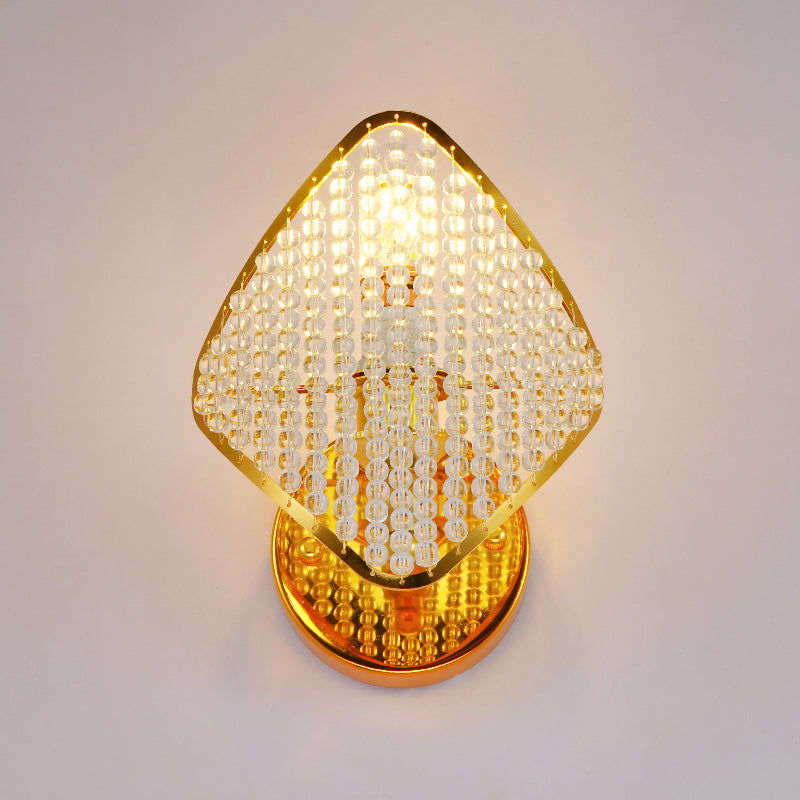 Golden Rhombus Wall Light Fixture With Clear Crystal Beads - Modern & Stylish