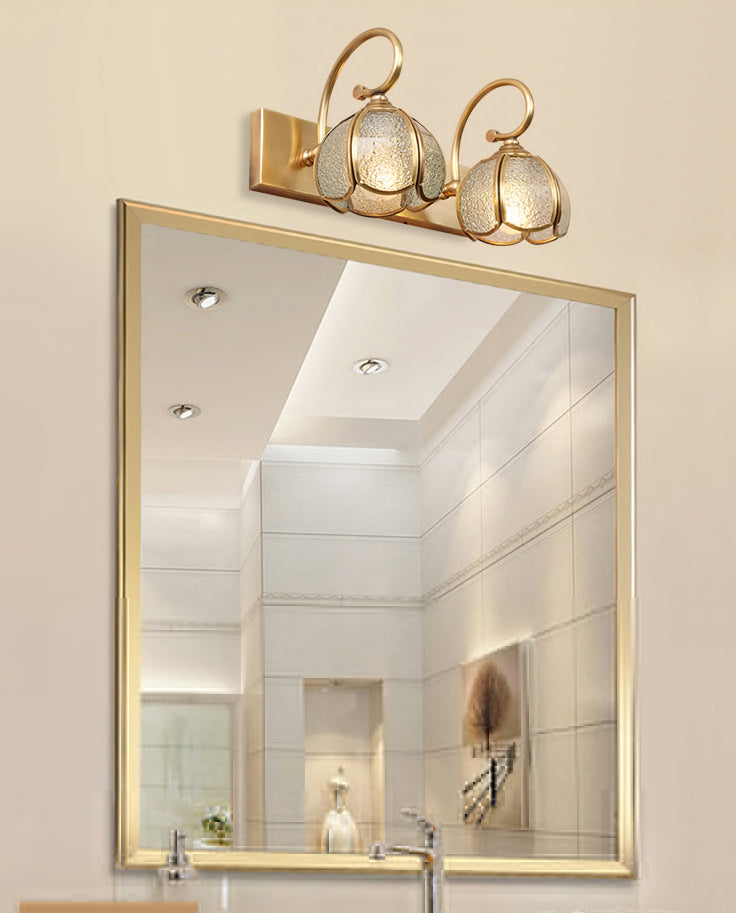 Mid-Century Style Brass Vanity Sconce With Glass Shade For Bathroom Lighting