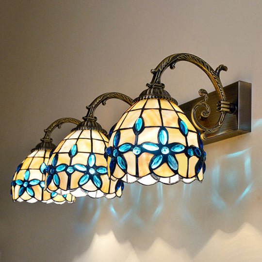 Tiffany Vanity Wall Sconce - Aged Brass With Natural Shell Shade And Mirror Lights