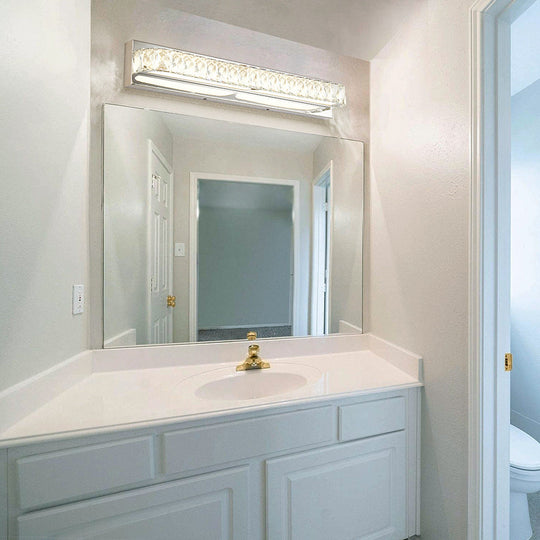 Stainless Steel Bathroom Vanity Sconces With Crystal Embedded Mirror Lights