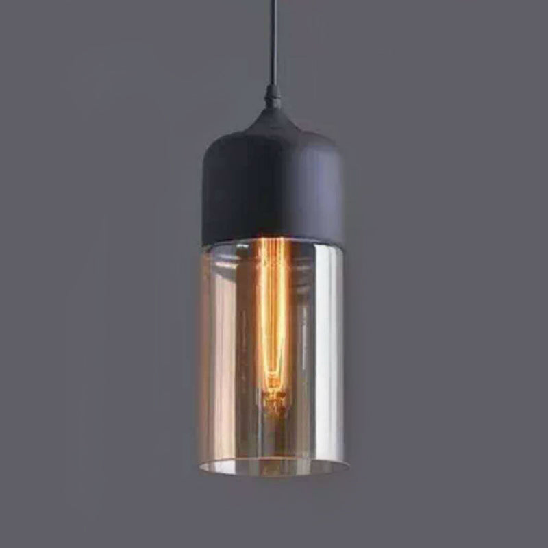 1 Light Pendant Lighting Retro Industrial Style Glass Ceiling Lights For Restaurant Amber / Cylinder