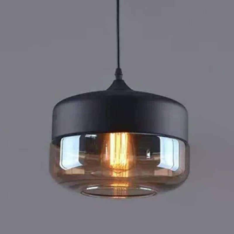1 Light Pendant Lighting Retro Industrial Style Glass Ceiling Lights For Restaurant Amber / Drum