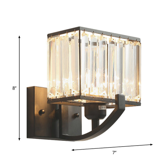 Modern Black/Gold Rectangle Wall Mount Sconce Light With Clear Crystal For Bedroom - 7/18 W