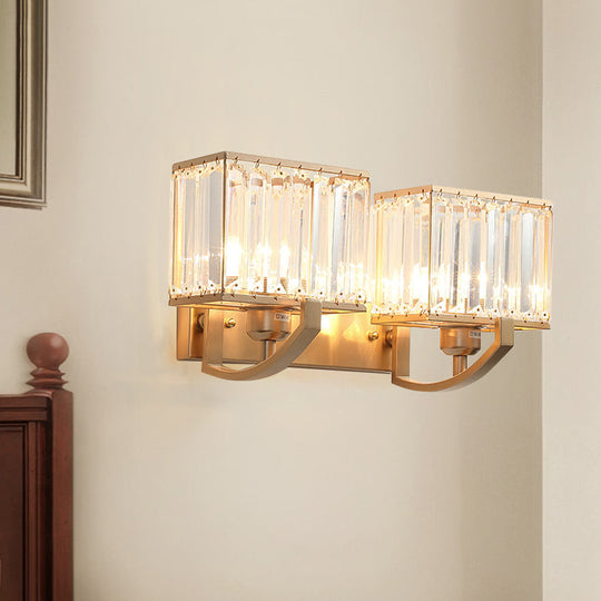 Modern Black/Gold Rectangle Wall Mount Sconce Light With Clear Crystal For Bedroom - 7/18 W