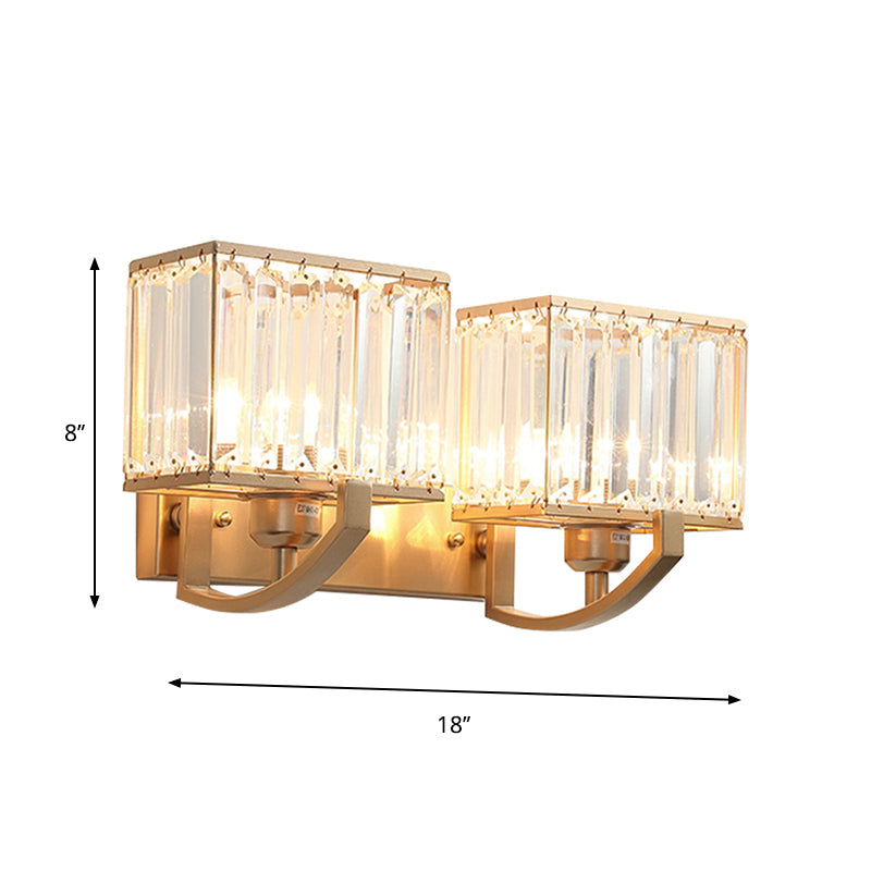 Modern Black/Gold Rectangle Wall Mount Sconce Light With Clear Crystal For Bedroom - 7/18 W