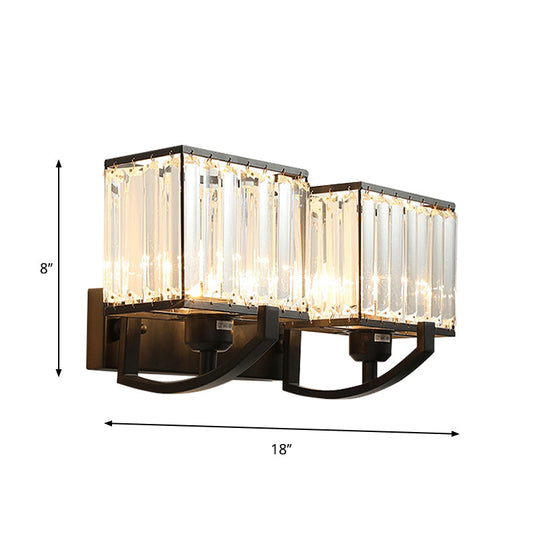 Modern Black/Gold Rectangle Wall Mount Sconce Light With Clear Crystal For Bedroom - 7/18 W