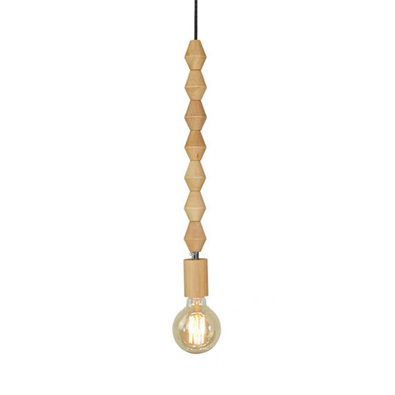 Rustic Wood Hanging Bedside Lamp - Lodge Style Pendant Lighting With Bare Bulb / 17