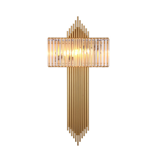 Modern Clear Crystal Wall Sconce With 2 Golden Lights For Bedside - 14.5/16.5 W Rectangular Lighting
