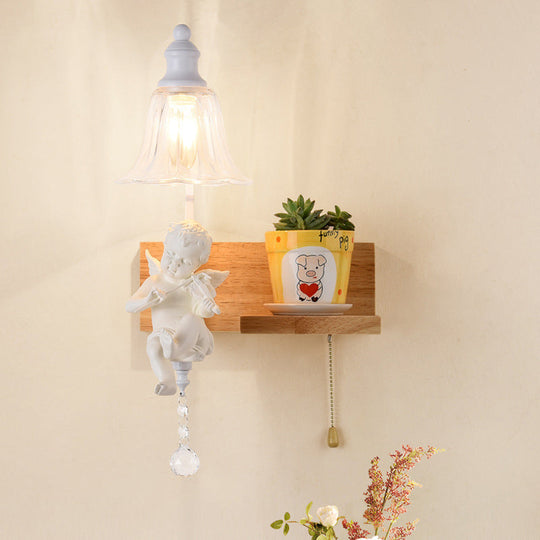 Loft Style Clear Glass Bell Shade Wall Sconce - Bedside Mounted Light With Angle Design White