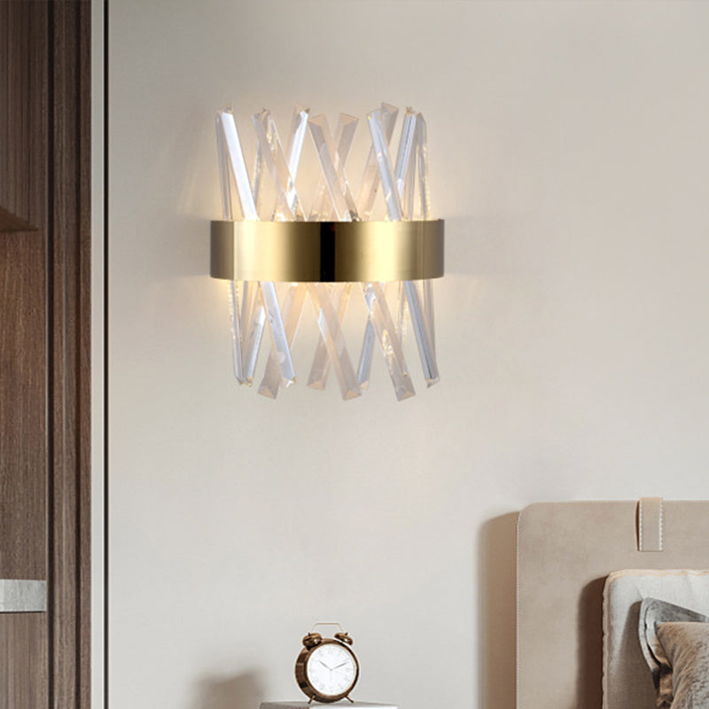 Contemporary Led Gold Sconce Light With Clear Crystal Prism For Bedroom