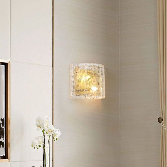 Modern Clear Ripple Glass Wall Sconce With 2 Lights - Gold Finish