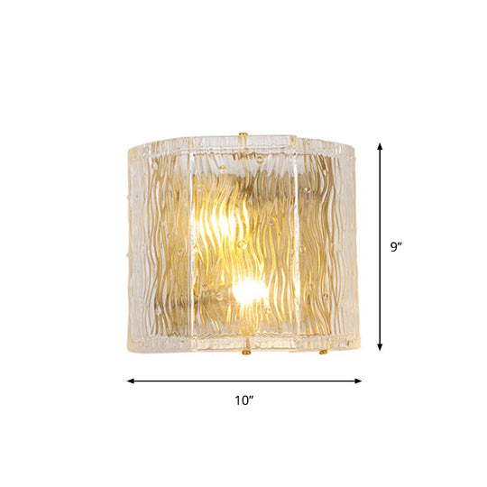 Modern Clear Ripple Glass Wall Sconce With 2 Lights - Gold Finish