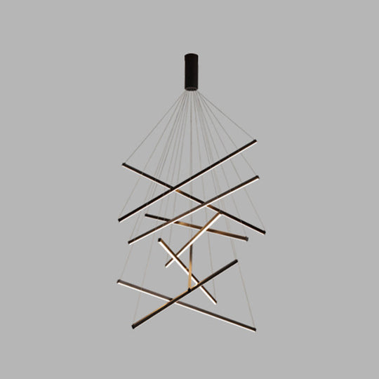 Minimalist Black Led Chandelier: Stylish Metal Suspension Lamp For Lobby