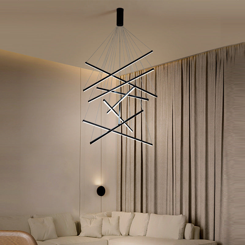 Minimalist Black Led Chandelier: Stylish Metal Suspension Lamp For Lobby